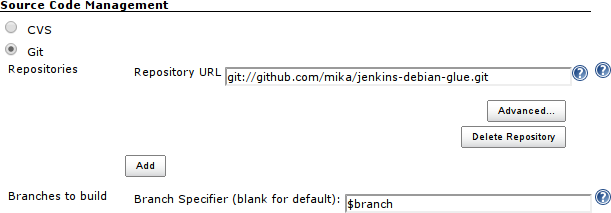 Screenshot of git branch settings